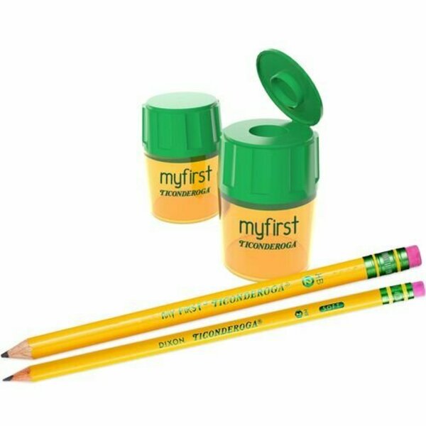 Dixon Ticonderoga Pencil Sharpener, f/My First/Laddie, 1-Hole, Flip Lid, YW/GN DIXX39101